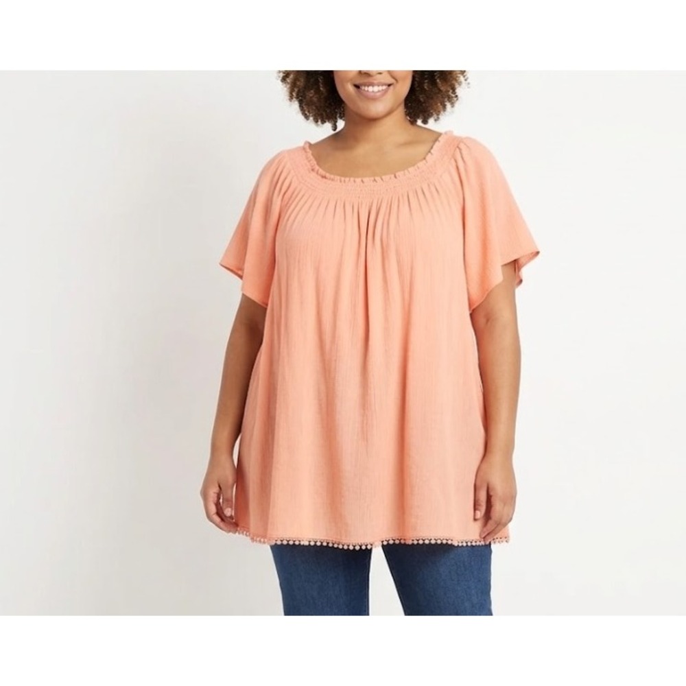 New True Craft size 3X Coral Flutter Sleeve Soft Flowy Blouse Vacation Feminine